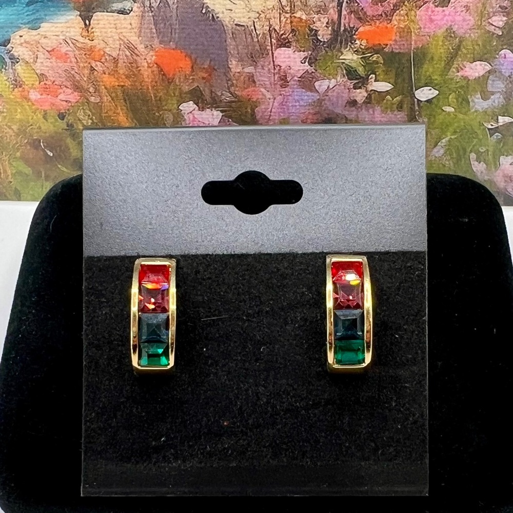 Roman Half Hoop Mughal Glass Stone Earrings